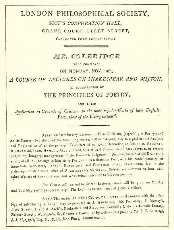 コールリッジのプログラム1808年の講義 作： 英語学校