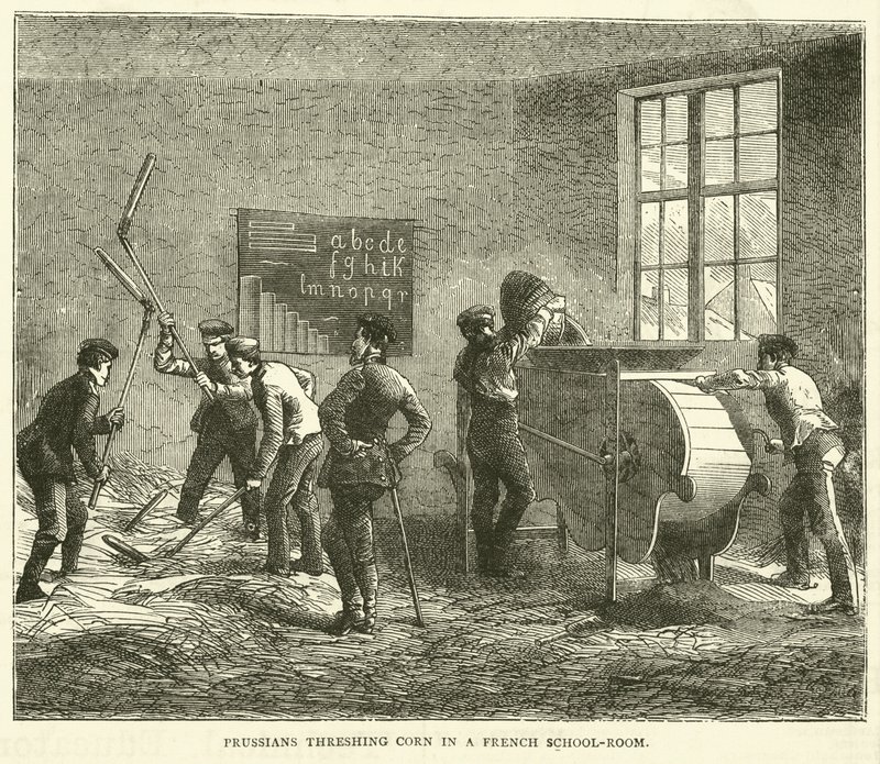 1870年9月、プロイセン人がフランスの学校の部屋でトウモロコシを脱穀 作： 英語学校