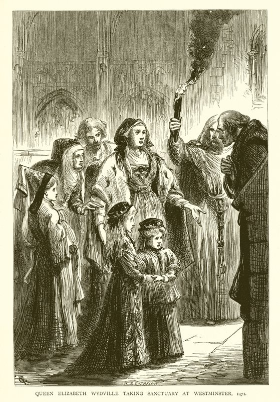 エリザベスウィドビル女王、ウエストミンスターで聖域を占領、1471年 作： 英語学校