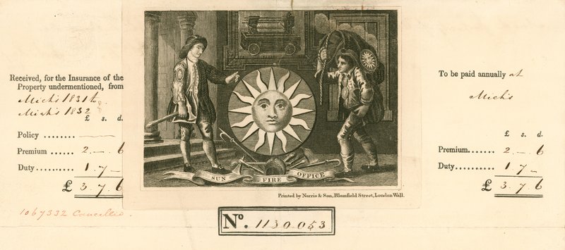 ロンドンの消防署からの保険金支払いの領収書 作： 英語学校