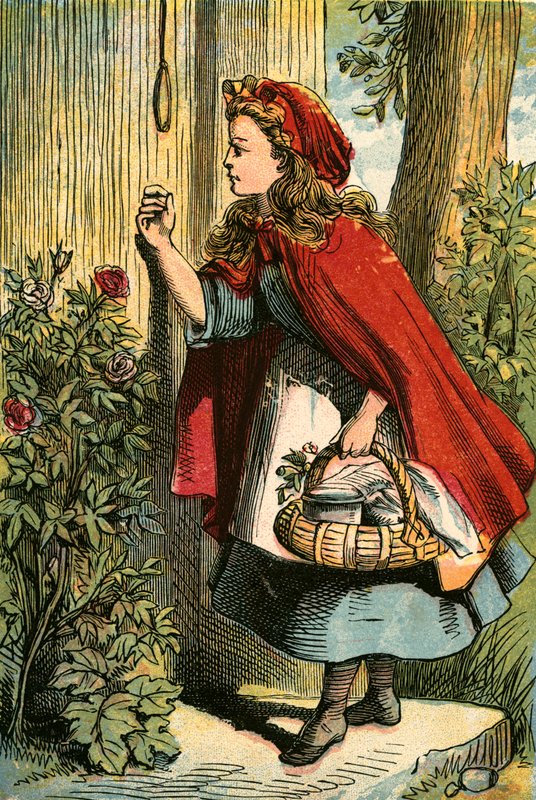 彼女の祖母のドアで赤ずきんちゃん