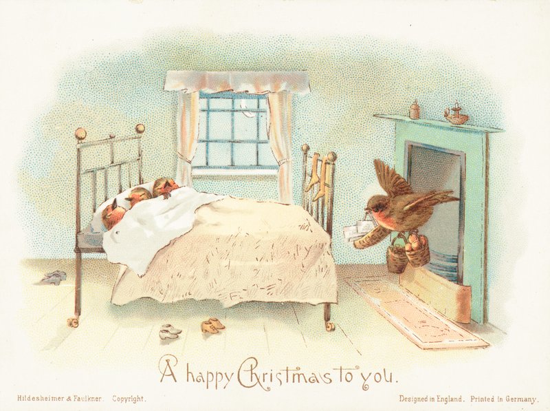ベッドで眠っているロビン！クリスマスカード 作： 英語学校