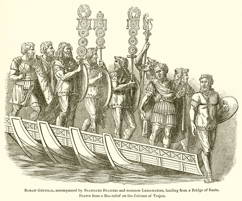 船の橋から上陸するローマ将軍、標準旗手と一般軍団を伴う 作： 英語学校