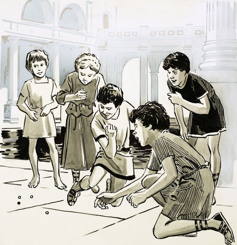ローマのビー玉を遊んでいる子供たち 作： 英語学校
