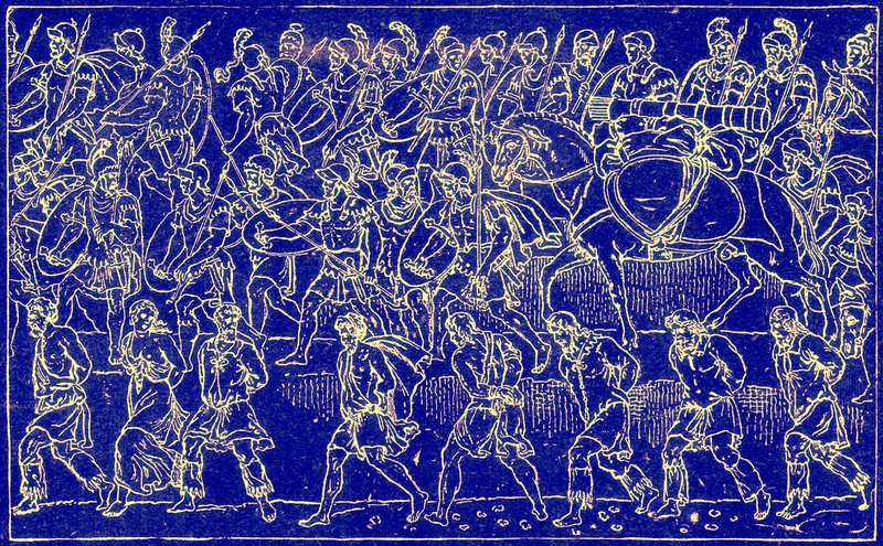 ローマの兵士と野蛮人の捕虜、世界の挿絵の歴史からの挿絵、1880年頃出版（デジタル強化画像） 作： 英語学校