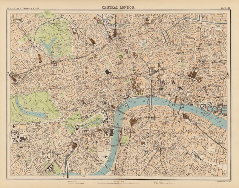 ロイヤルアトラス、1900年頃：ロンドン中心部（カラーリソ） 作： 英語学校
