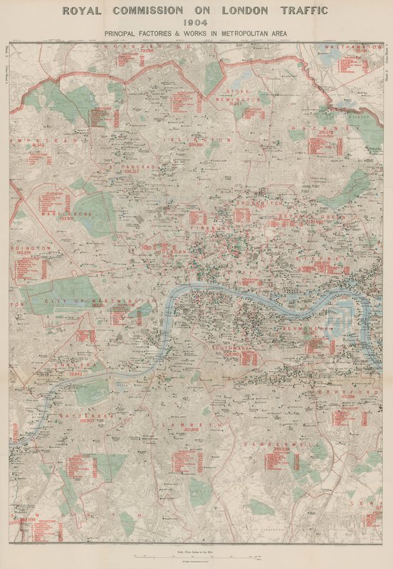 ロンドン交通王立委員会、1904;主要な工場と大都市圏での作業 作： 英語学校
