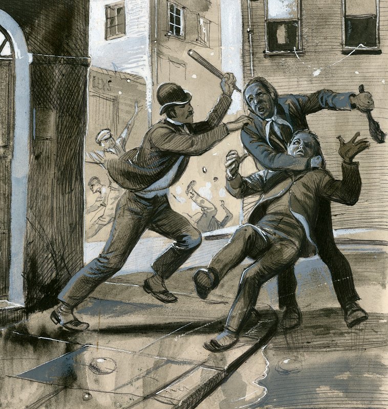1882年、私服警官として「インヴィンシブルズ」に対抗するダブリン警察を支援する英国海兵隊員たち 作： 英語学校