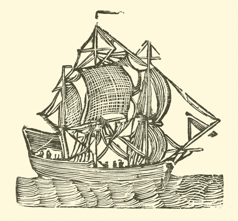 帆船（木版画 作： 英語学校