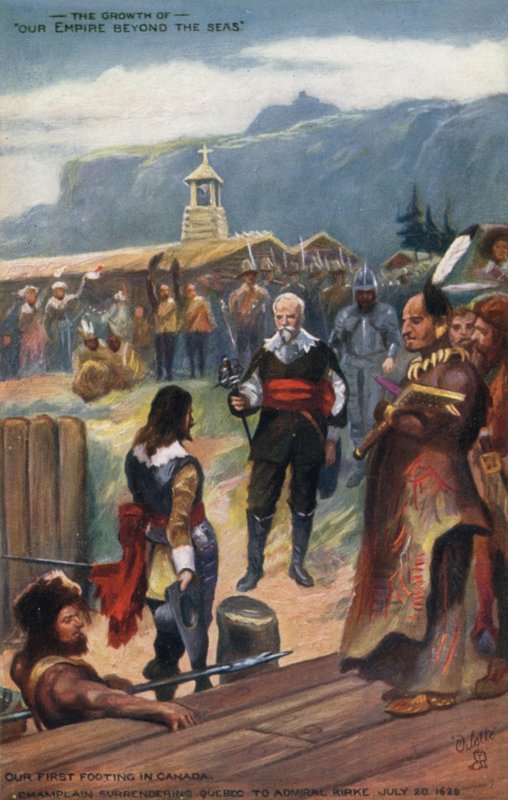 1629年7月20日、サミュエルデシャンプランがケベックを提督教会に降伏 作： 英語学校