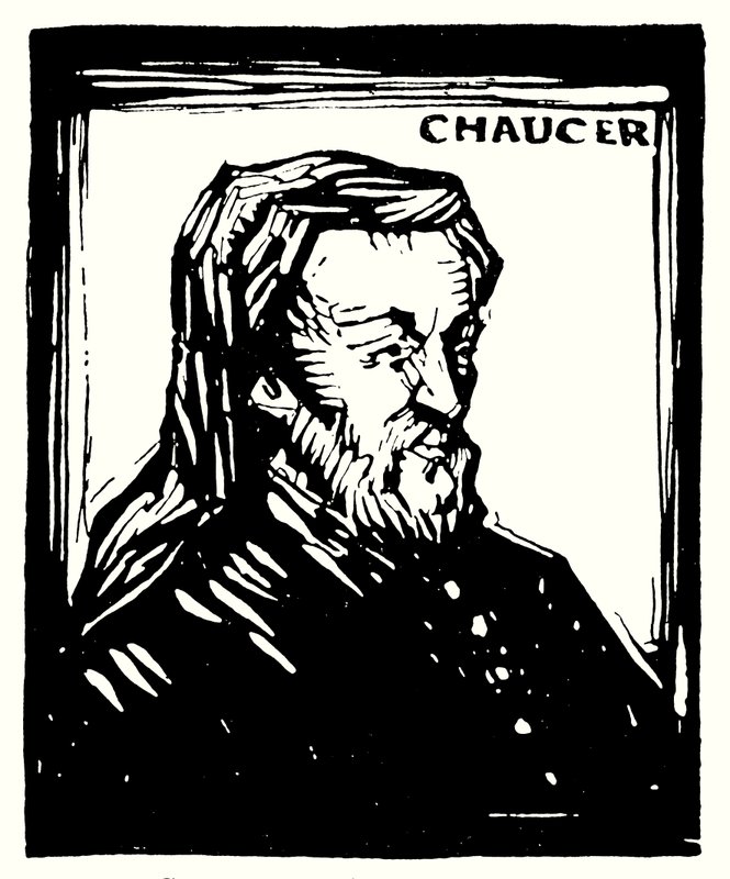 シルエットポートレート、Geoffrey Chaucer（リトグラフ 作： 英語学校