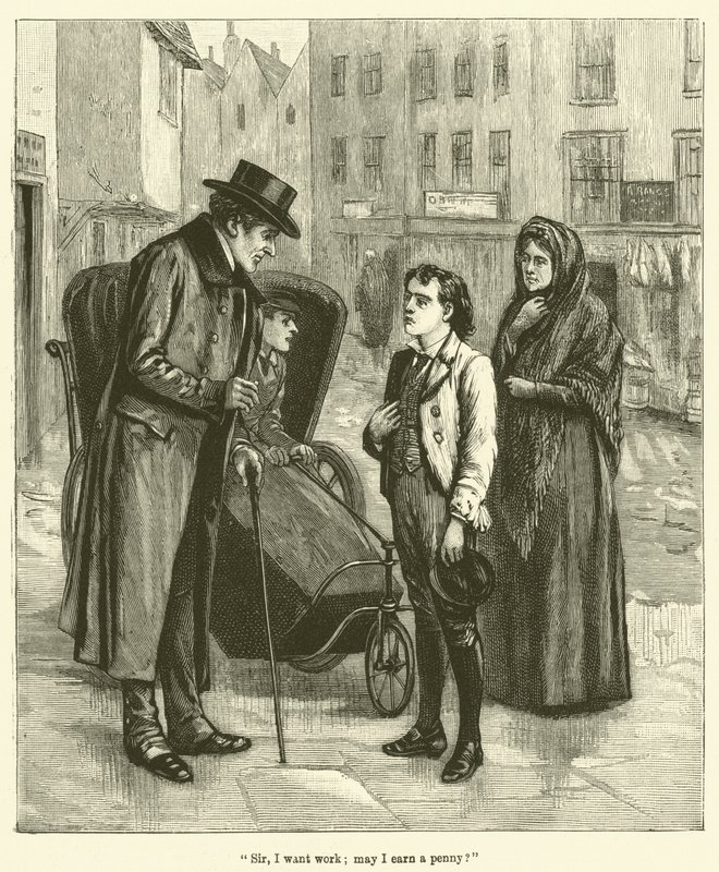 "Sir, I want work, may I earn a penny?"(エングレービング) 作： 英語学校