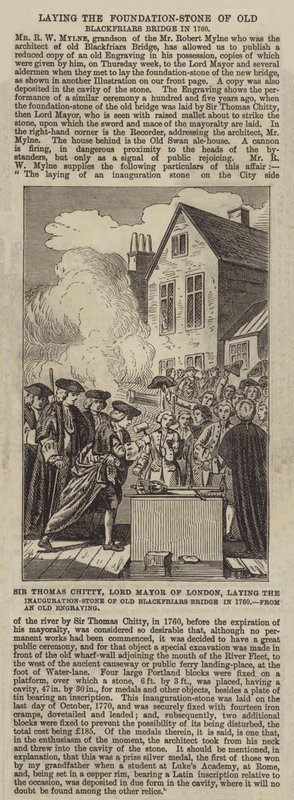 1760年にオールドブラックフライアーズブリッジの就任式の石を敷設したロンドン市長、トーマスチッティ卿 作： 英語学校