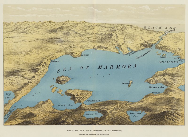 ダーダネルス海峡からボスポラス海峡までのスケッチ地図（クロモリソ） 作： 英語学校