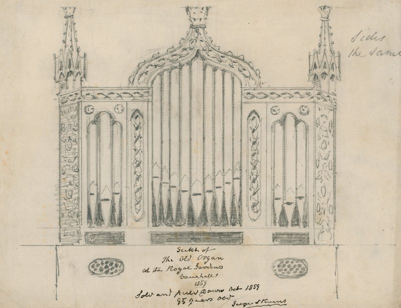 ロイヤルガーデンでの古いオルガンのスケッチ（Vauxhall Gardens、ロンドン） 作： 英語学校