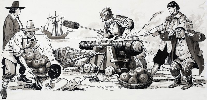 大砲を発射する兵士 作： 英語学校
