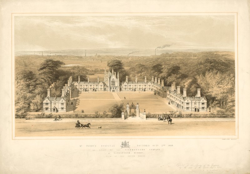 セントピーターズ病院は1618年10月2日、サリー州ウォンズワースにあるフィッシュモンガーズカンパニーによって再建されました。 作： 英語学校