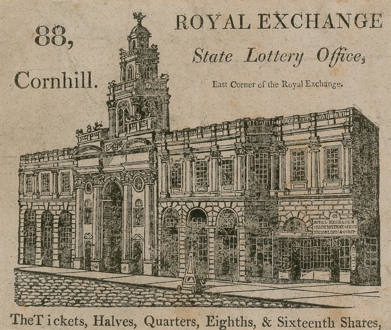州宝くじ局、王立証券取引所の東の角、88 Cornhill、ロンドン 作： 英語学校