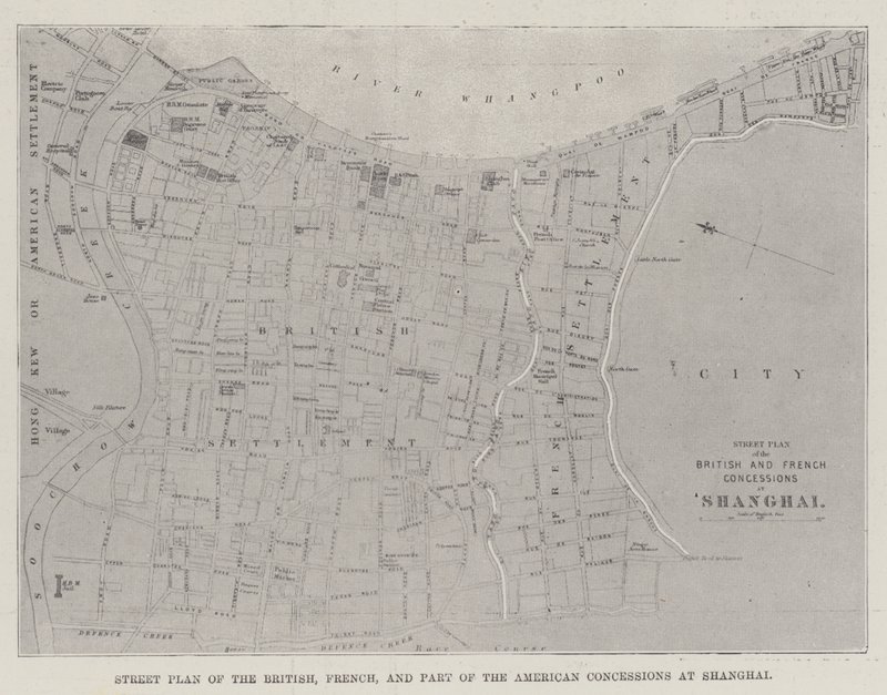 上海の英・仏・米の一部の租界の街路図（彫刻版 作： 英語学校
