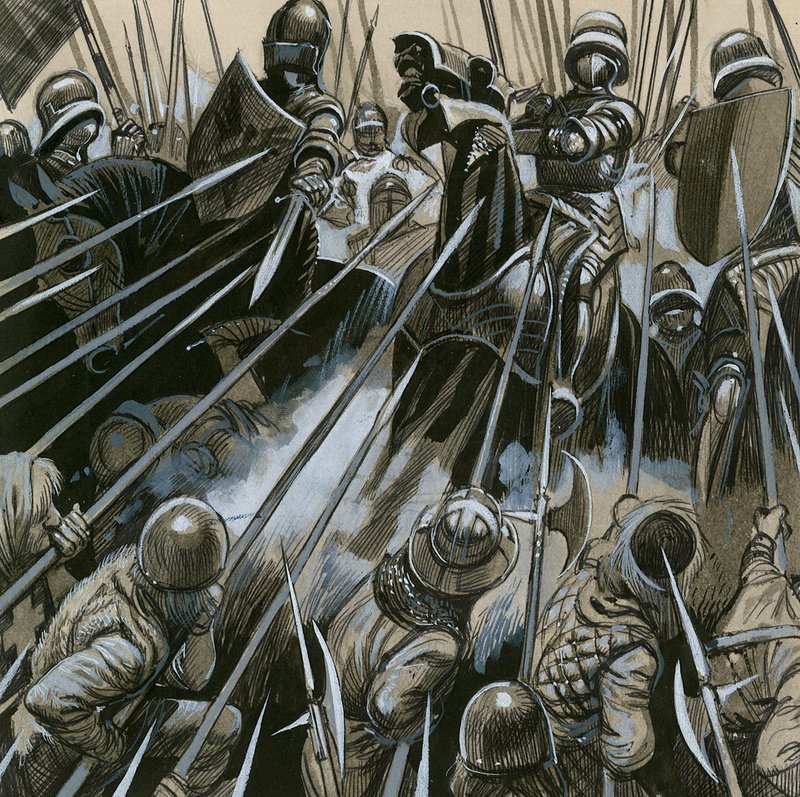 1476～77年、ブルゴーニュ軍を撃破するスイス兵 作： 英語学校