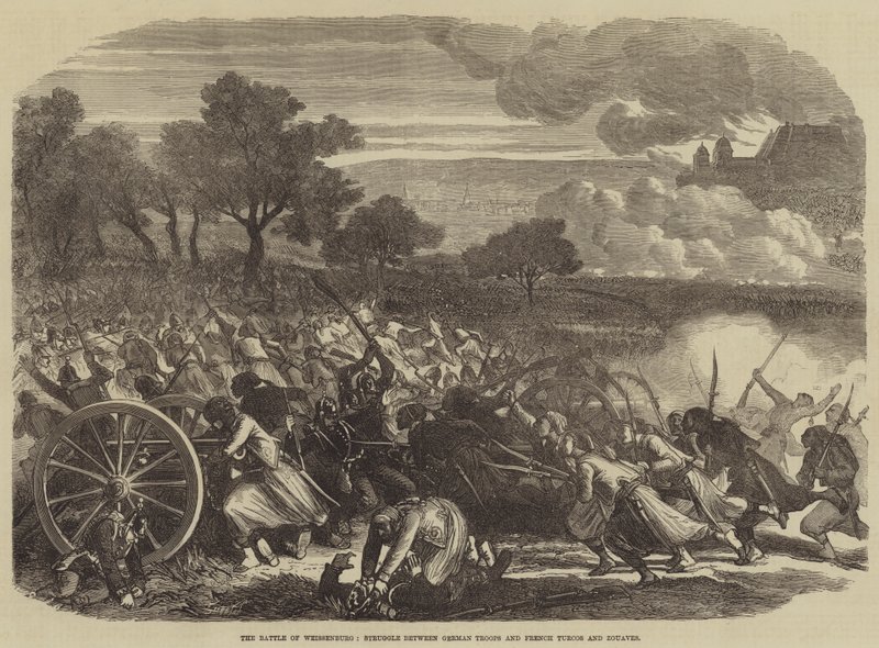 ヴァイセンブルクの戦い、ドイツ軍とフランスのトルコスとズアーブの戦い（エングレーヴィング 作： 英語学校