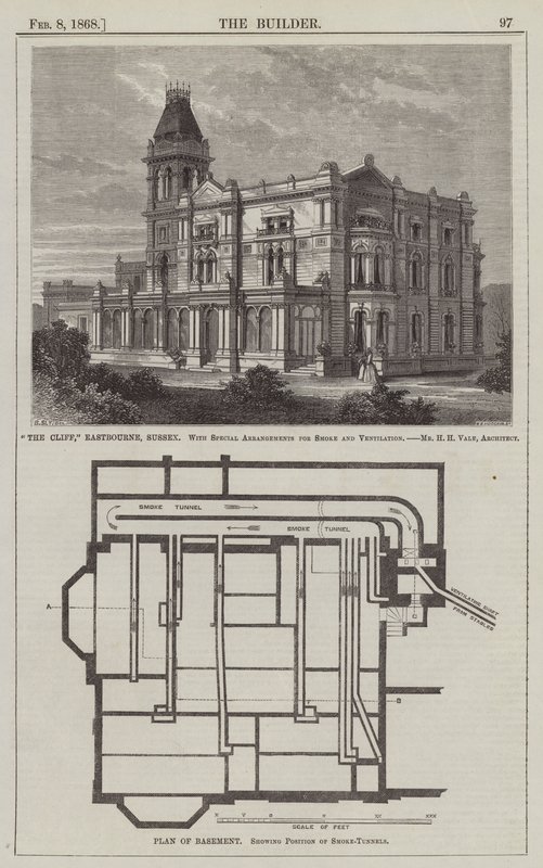 "The Cliff, Eastbourne, Sussex, and with Special Arrangements for Smoke and Ventilation, Mr H H Vale, Architect (carving) 作： 英語学校