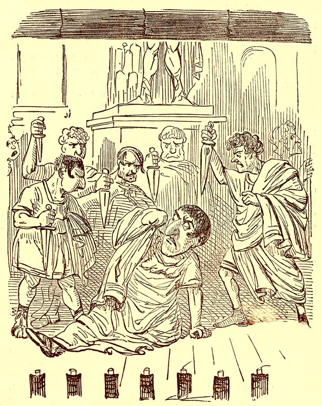 ジュリアス・シーザーの終わり、ギルバート・アボット・ア・ベケットによるローマのコミック史のイラスト、c.1850（デジタル強化画像）を公開 作： 英語学校