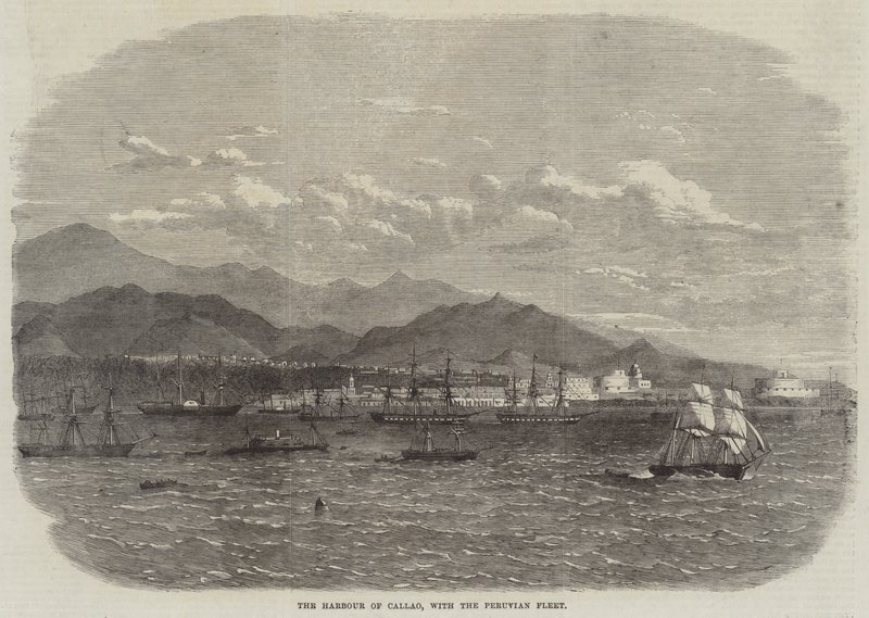 ペルー艦隊のいるカッラオの港（版画 作： 英語学校