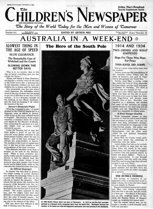 南極の英雄、「子供新聞」のフロントページ、1934年11月（新聞） 作： 英語学校