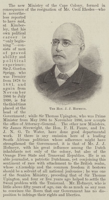 The Honourable J J Hofmeyr (e.g. the engraving) 作： 英語学校