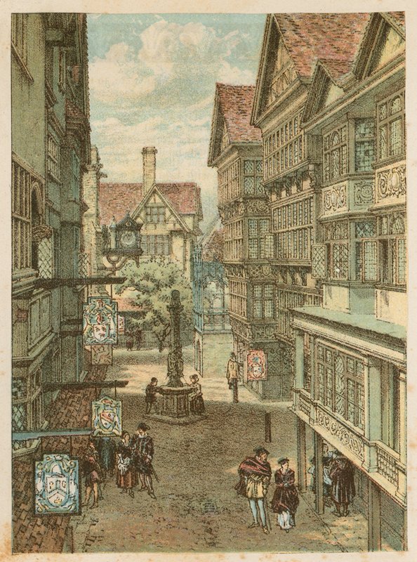 1884年にサウスケンジントンで開催された国際健康展：古いロンドン通り 作： 英語学校