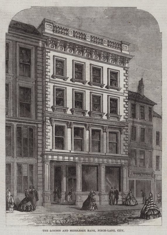 The London and Middlesex Bank, Finch-Lane, City (e.g. The London and Middlesex Bank, Finch-Lane, City) (彫刻) 作： 英語学校