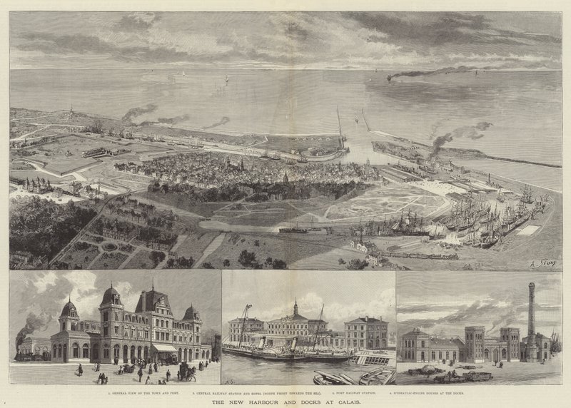 The New Harbour and Docks at Calais（カレーの新しい港とドック）（彫刻 作： 英語学校