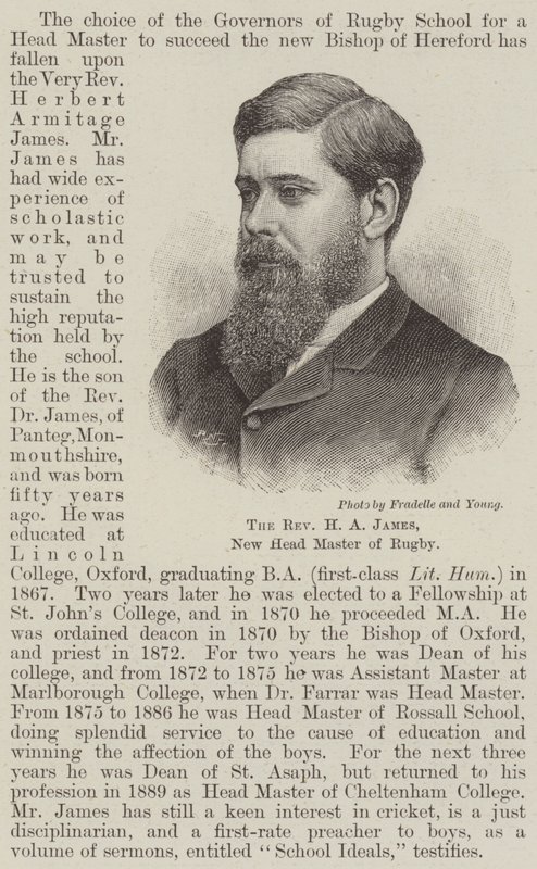 The Reverend H A James, New Head Master of Rugby (Engraving) 作： 英語学校