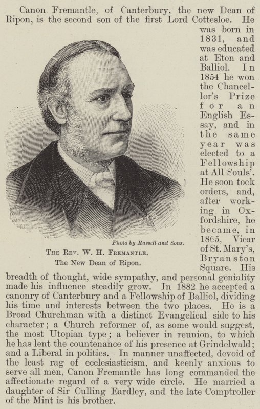 The Reverend W H Fremantle, the New Dean of Ripon (e.g. the engraving) 作： 英語学校