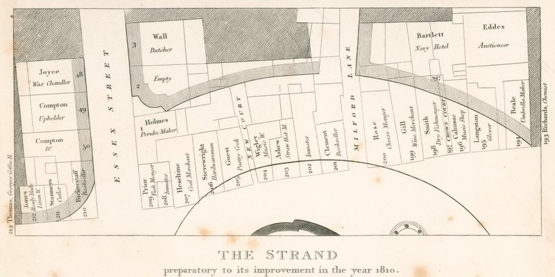 1810年に改良される前のロンドンのストランド。地域の計画 作： 英語学校