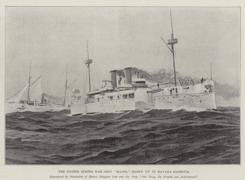 ハバナ港で爆破されたアメリカ軍艦「メイン」（リトグラフ版 作： 英語学校