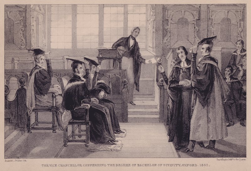 1842年、オックスフォードの神学士号を授与する副首相 作： 英語学校