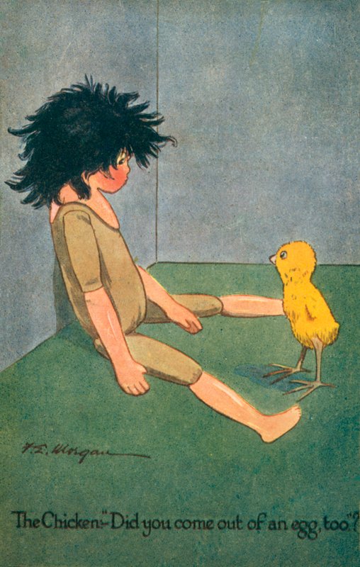 ニワトリ - あなたも卵から出てきたの？(カラーリトグラフ） 作： 英語学校