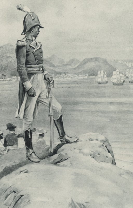 A morte do pobre Toussaint LOuverture se aproxima, o líder negro observa a vinda da frota enviada por Napoleão para sua destruição 作： 英語学校