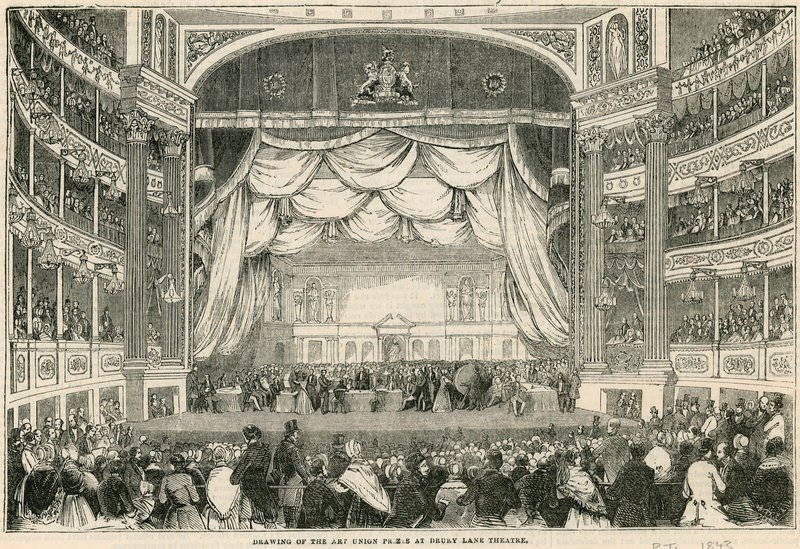 1843年のドルリーレーン劇場でのアートユニオン賞の抽選 作： 英語学校