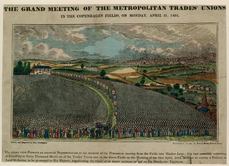 1834年4月21日、コペンハーゲンフィールズにおける首都労働組合の壮大な会合 作： 英語学校