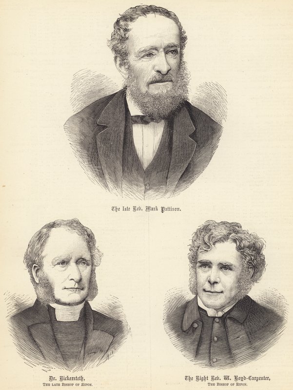 故マーク・パティソン博士、リカーステス博士、故リポン大司教、右牧師（彫刻 作： 英語学校