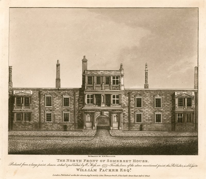 1777年にW.モスが描いた版画を基にした、ロンドンのサマセットハウスの北正面 作： 英語学校