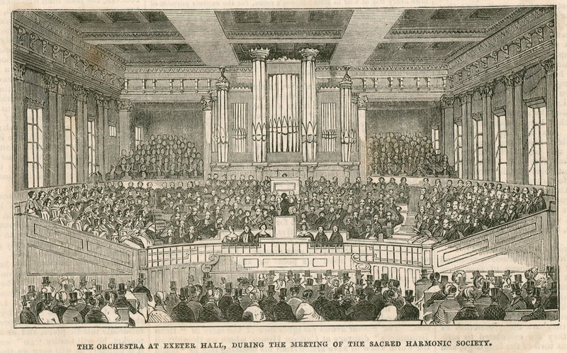 聖なる調和社会の会議中にロンドンのエクセターホールでのオーケストラ 作： 英語学校