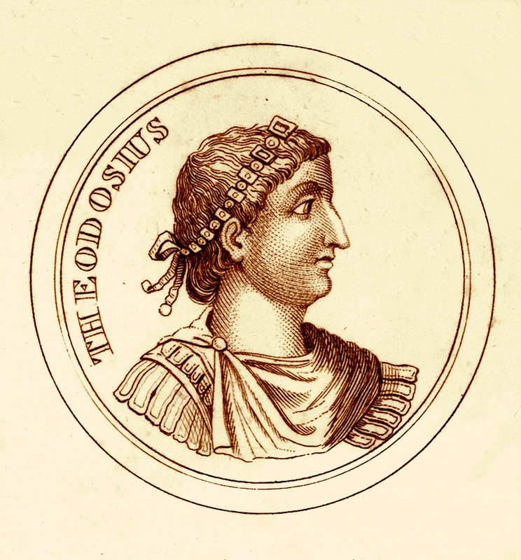 Theodosius、George CrabbによるUniversal Historical Dictionaryのイラスト、1825年に発行（デジタル拡張画像） 作： 英語学校