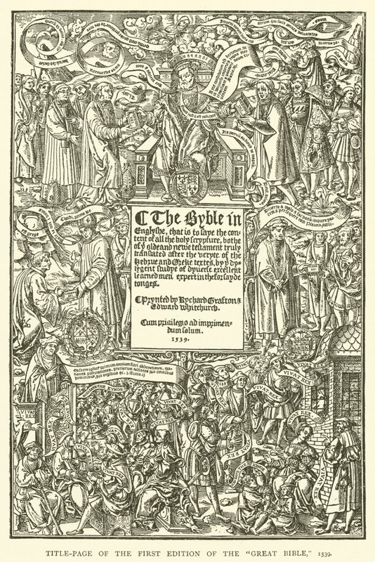 聖書の初版のタイトルページ、1539 作： 英語学校