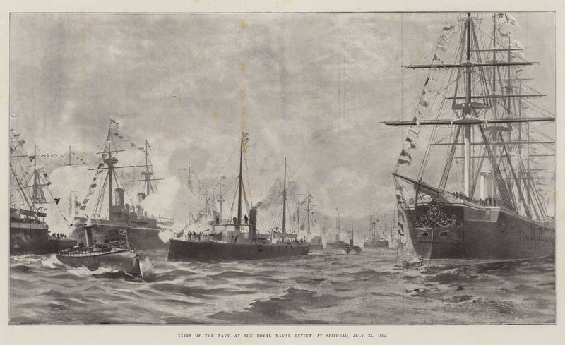 1887年7月23日、スピットヘッドで開催された王立海軍観閲式での海軍の種類（リトグラフ版 作： 英語学校
