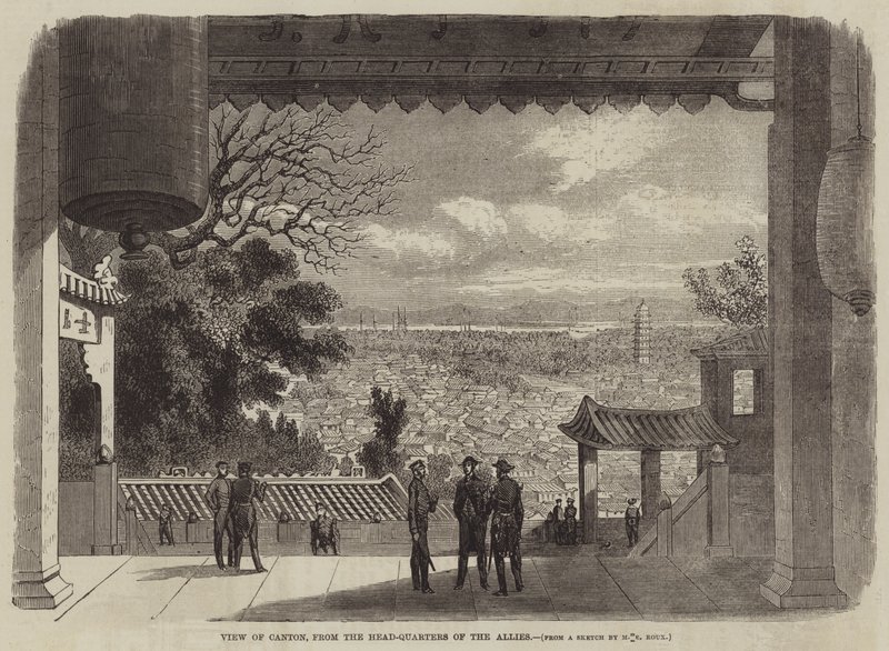 連合国軍司令部から見た広東の風景(銅版画) 作： 英語学校