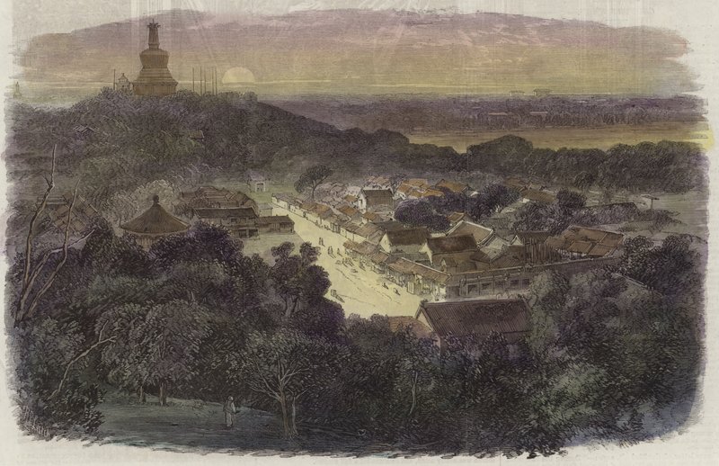 帝国都市の庭園と仏教寺院の眺め 作： 英語学校